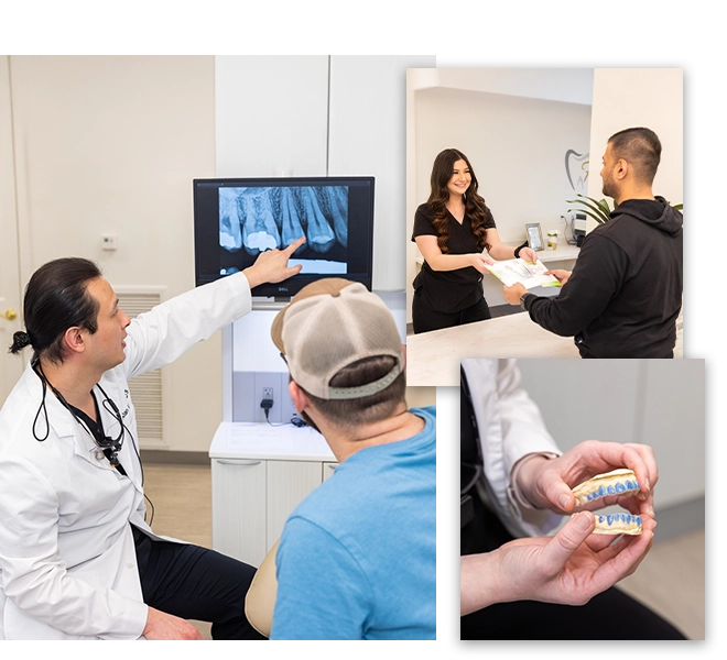 Collage of Dentist Alan Liu And Staff With Patients